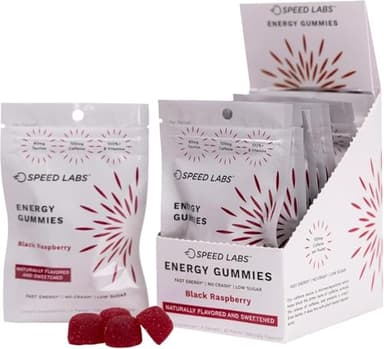 Speed Labs Caffeine Energy Gummies Strawberry Lemon Natural, 25mg Caffeine, Taurine, B-Vitamins per Piece, Vegan, Gluten Free, 1g Added Sugar (8 Packs, Black Raspberry)