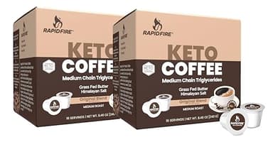 Rapidfire Original Flavor High Performance Keto Coffee Pods, Supports Energy & Metabolism, Single Serve K Cup, Brown, 16 Count, 2 Pack