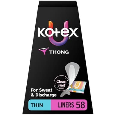 Kotex Daily Thong Liners, Wrapped, Light Absorbency, Regular Length, 58 Count (Packaging May Vary)