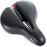 Bikeroo Comfort Saddle for Women & Men - Universal Fit Indoor & Outdoor Bicycles - Center Cutaway for Weight Distribution, Prostate Pressure Relief - Memory Foam - Red