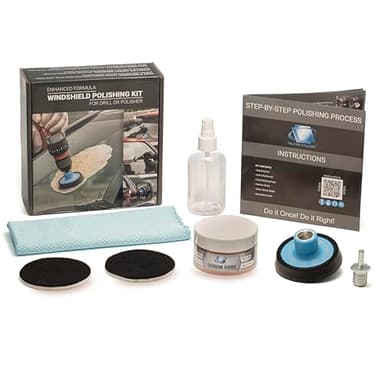 GLASS POLISH DIY 3” Windshield Polishing Kit with Enhanced Cerium Oxide Formula – Remove Wiper Blade Damage, Fine Scratches, Haziness, Water Spots – Restore Glass Clarity and Shine - GP21007