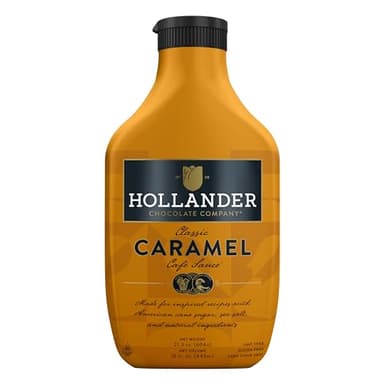 Hollander Caramel Café Sauce | GMO Free, Corn Syrup Free, Soy/Gluten Free |15 fl. oz. Squeeze Bottle | Flip Cap