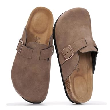 Project Cloud Genuine Leather Footbed Clogs for Women - Memory Foam Arch Support Slippers for Women - Trendy Slip-ons Women's Mules & Clogs Sandals (Benton,TANLEATHER,6.5M)