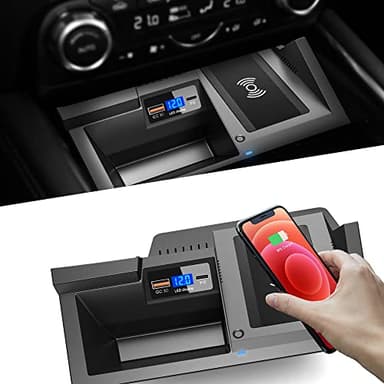 ZChan Car Wireless Charger Mount fit for Mazda CX5 2023 2022 2021 2020 2019 2018 2017,Output of 15W QC 3.0 Fast Charging Compatible with iPhone,Samsung,USB Port 36W Wireless Charging Devices