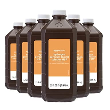 Amazon Basics Hydrogen Peroxide Topical Solution USP, First Aid Antiseptic for Cuts, Scrapes and Burns, 32 fl oz, 6-Pack