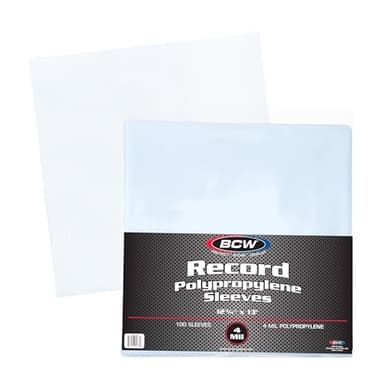 BCW 4 Mil Record Sleeves (12 Inch) - 100 ct | Clear Polypropylene Vinyl Album Protectors for 33 1/3 RPM | Archival Quality, Acid-Free | Premium Outer Sleeves for Storage of Your Vinyl Collection
