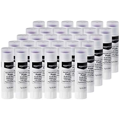 Amazon Basics Purple Washable School Glue Sticks for Classroom Supplies and Crafting, Dries Clear, 0.24-oz Stick, 30-Pack