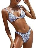 BIKINX Womens Swimsuits Sexy Thong Micro Bikini Ditsy Floral Two Piece Sets Bathing Suit Color Block Bandeau Swim Top