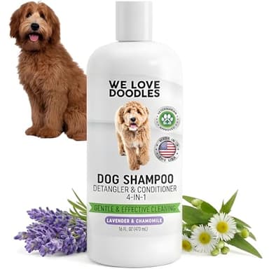Dog Shampoo, Conditioner & Detangler - Best Shampoo for Goldendoodles, Poodles & Doodles Pet Hair - Hypoallergenic, Tearless, Sensitive Skin for Puppies & All Dog Breeds - Made in USA, 16OZ (Lavender)