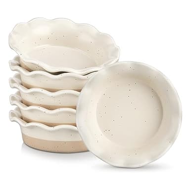 vancasso Mini Pie Pans Set of 6, 5.2 Inch Ceramic Deep Dish Pie Plates with Ruffled Edge for Baking, Microwave & Oven Safe, Cream Colored