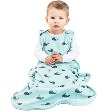 Woolino Ultimate Sleep Sack - 4 Season - Merino Wool and Organic Cotton Two-Way Zipper Adjustable Sleeping Bag - Universal Size Sleep Sack for Baby (2-24 Months) - Whales