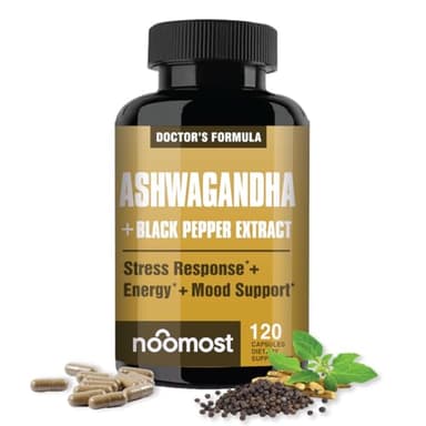 NooMost Ashwagandha 1200mg Supplement | 10% Withanolides with Black Pepper Extract | Pure Root Extract for Stress Relief, Promotes Energy, Mood, Helathy Sleep for Men & Women | 120 Capsules