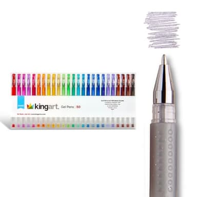 KINGART Glitter Rollerball Gel Pens, 50 Sparkling Colors with Soft-Grip Comfort, XL Ink Cartridge - More Ink, Great for All Ages, Writing, Coloring, Doodling, Scrapbooking, Journaling & More