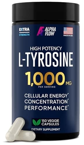 Alpha Flow L Tyrosine 1000MG Capsules - All-Natural L- Tyrosine Supplement for Focus & Energy Boost - Non-GMO & Gluten-Free - Vegan 150 Caps -500mg x 2 per Serving