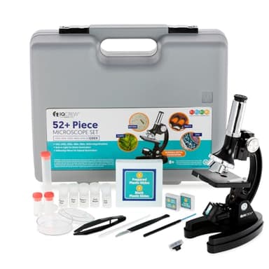 AmScope M30 Series 52-Piece STEM Microscope Kit for Kids - Monocular, Portable Compound Microscope for Kids - Includes Petri Dish, Slides & More - Black