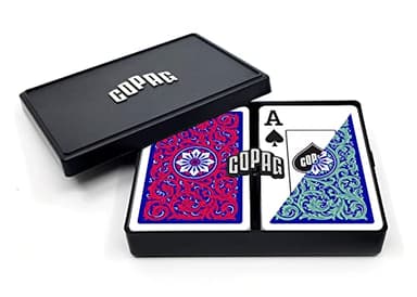 Copag 1546 Neoteric Design 100% Plastic Playing Cards, Bridge Size (Narrow) Green/Red Double Deck Set (Jumbo Index)