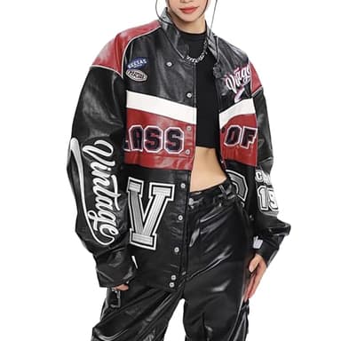 Vamtac Leather Racing Varsity Jackets Oversized Vintage Letterman Racing Bomber Coat Trendy Streetwear Red S