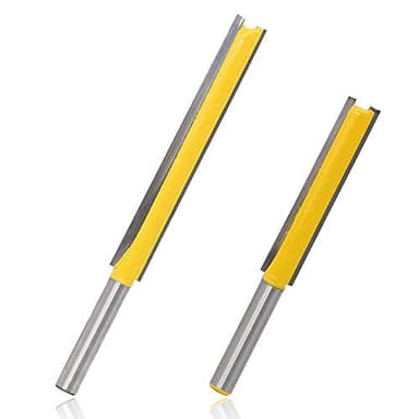 Mesee Set of 2 Pieces Extra Long Straight Router Bit Set, 1/4-Inch Shank Double Flute Straight Grooving Bits Trimming Cutter Woodworking Milling Tools with 2" & 3" Cutting Height