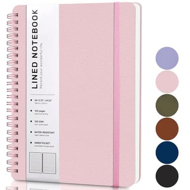 ABERLLS Lined Spiral Journal Notebook with 160 Pages, 8×5.7in, A5 Spiral Notebook, Journaling Notebooks for Work, School, Women, Men, College Ruled Spiral Notebook, Hardcover Leather Journals, Pink