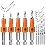 Lytool Countersink Drill Bit Set,5Pcs Counter Sink Drill Bit for Wood,1/4" Hex Shank Tapered Drill Bits for Woodworking and Carpentry,Quick Change and Allen Wrench for Woodworking,Pilot Screw Hole Set