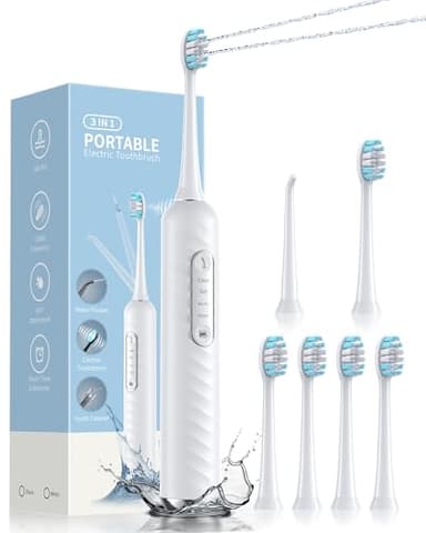 Electric Toothbrush with Water Flosser – 2-in-1 Teeth Cleaning Kit, Electric Toothbrush and flosser Combo,Toothbrush with 3 Cleaning Modes,Portable Water flosser Design for Home & Travel (White)