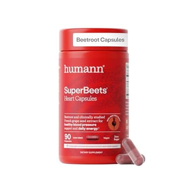 Humann SuperBeets Beet Root Capsules Quick Release 1000mg, Helps Support Nitric Oxide Production, Blood Pressure, Heart Health, Contains Non-GMO Beetroot Powder, Studied Antioxidants 90 Count
