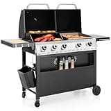 Captiva Designs Propane Gas Griddle Grill Combo with Porcelain-Enameled Cast Iron Grate & Cast Iron Pan, Dual BBQ Grill With Flat Top Griddle for Outdoor Kitchen & Backyard Barbecue,696 SQIN Cook Area