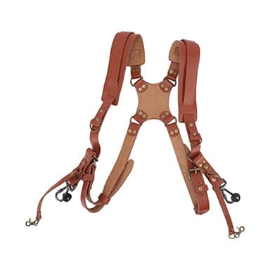 Jerliflyer Double Camera Harness, Quick Release Adjustable Leather Camera Harness for Photographers, Can Hold Two Cameras (Brown)