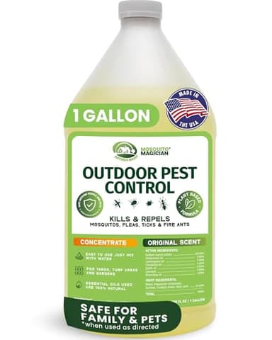 Mosquito Magician Liquid Concentrate – Kills Mosquitoes, Fleas & Fire Ants, Repels and Prevents Ticks – Essential Oil Yard Treatment Spray – for Sprayers, Foggers & Misting Systems – 1 Gal, Original