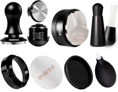 troletoi 7 PCS Espresso Accessories Kit: 53.3mm Espresso Tamper, Coffee Distributor, Puck Screen, Dosing Funnel and WDT Tool, Espresso Tools Set Fits Breville 54mm Espresso Machines and Portafilters