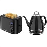 Anfilank Classic 2-Slice Toaster with Warming Rack & Electric Gooseneck Kettle, 1-Liter Capacity, Cordless 1500W Rapid Boil, Stay Cool Non-Slip Handle - Black