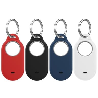 Bougraite 4 Pack Case for Samsung Galaxy SmartTag2, Silicone Protective Holder Compatible with Galaxy Smart Tag 2 with Keychain for Pets, Keys, Luggage, Backpacks, Wallet (Black/Dark Blue/White/Red)