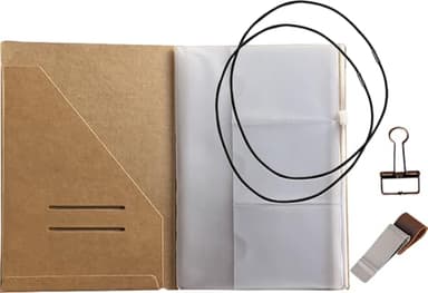 newestor A5 Travelers Notebook Accessories Kit - Kraft File Folder, Zipper Case, Pen Holder, Binder Clip and 2 Elastic Bands