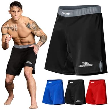 Elite Sports Men's Black Jack Series Fight Shorts, Grey, Large
