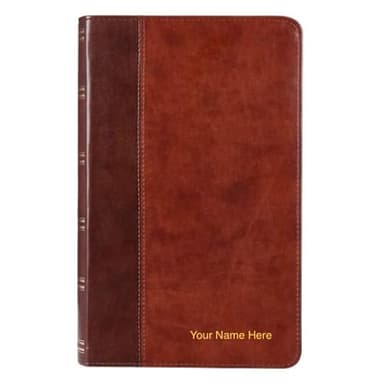 Personalized KJV Holy Bible, Giant Print Standard Size Faux Leather Red Letter Edition - Ribbon Marker, King James Version, Brown Two-tone Imitation Leather Custom Name Imprint - INDEXED