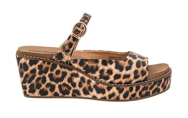 Corkys Footwear Treat Yourself Slip-On Wedges – Featuring a 2.5-Inch Heel, Signature EVA Cushioned Insole, and Two Strap Upper with Adjustable Buckle for All-Day Comfort - Leopard, Size 9