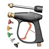 Heliwoo Pressure Washer Short Gun, Max 4300 PSI High Pressure Washing Trigger Gun with 1/4'' Quick Connect Socket, Short Wand and 5 Power Washer Nozzle Tips