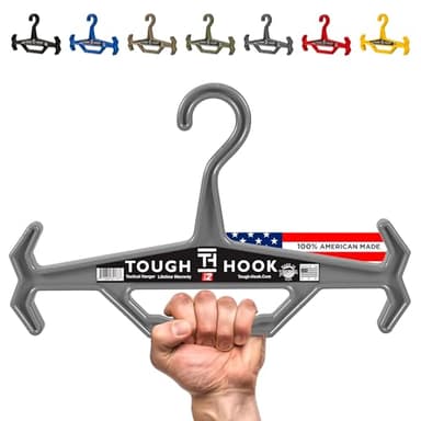 Tough Hook Original Heavy Duty Hangers – The Superhero of Hangers USA-Made, Anti-Slip ABS Resin Tactical Hanger for Police Gear, Scuba Gear & Dive BCD – DuraResin 200-lb Cap Wetsuit Hanger, 1 Gray