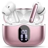Wireless Earbuds Bluetooth 5.4 Headphones Bass Stereo Ear Buds with Noise Cancelling Mic LED Display in Ear Earphones IP7 Waterproof 36H Playtime for Laptop Pad Phones Sports Workout Rose Gold