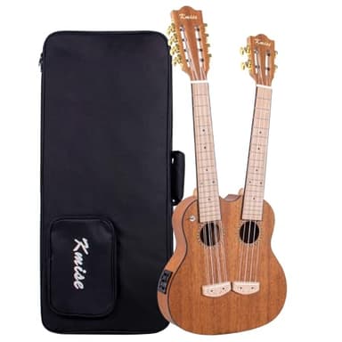 Kmise Double Neck Electric Tenor Ukulele, 4 & 8 String, Mahogany, Professional, Unique Professional Made Dual Neck Headstock with Gig Bag (Double Neck)