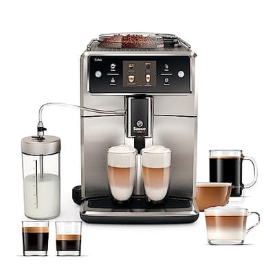 Philips Saeco Xelsis Super Automatic Espresso Machine - LatteDuo Milk System, 15 Coffee Varieties, 8 User Profiles, Touch Screen, Stainless Steel, (SM7685/04)