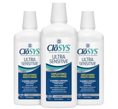 CloSYS Ultra Sensitive Mouthwash, 32 Oz, Pack of 3, Alcohol Free Mouthwash, Unflavored Mouth Wash, Dye Free, pH Balanced, Helps Soothe Entire Mouth