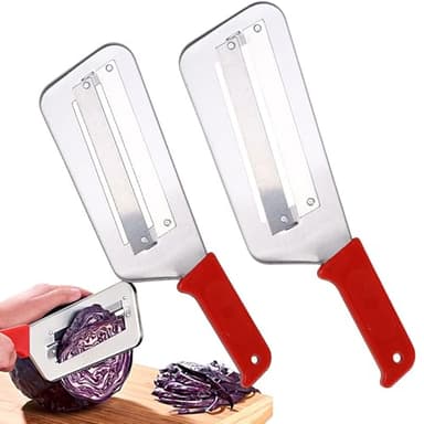 2 Pcs Cabbage Chopper Shredder - Stainless Steel Kitchen Knife for Slicing, Grating & Shredding - Perfect for Sauerkraut, Coleslaw, Vegetables - Sharp Blades, Easy to Clean & Durable (2 Pcs Red)