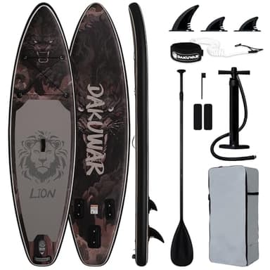 DAKUWAR Paddle Board 10'6''/10' Inflatable Stand Up Paddle Boards with SUP Accessories Ultra-Light Paddleboard Non-Slip Comfort Deck for Adults & Youth of All Skill Levels (Black and Gray)