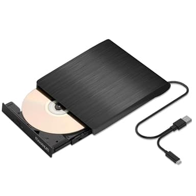 MAHAHUM External CD/DVD +/-RW Drive for Laptop, USB 3.0 & USB-C Portable CD DVD Writer Burner Reader, Ultra-Slim External DVD Drive Compatible with PC, MacBook Pro/Air, Windows 11/10/8/7, Linux(Black)