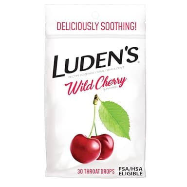 Luden's Sore Throat Relief Lozenges for Minor Everyday Irritation & Dry Mouth, Wild Cherry Flavored Drops, 30 Count