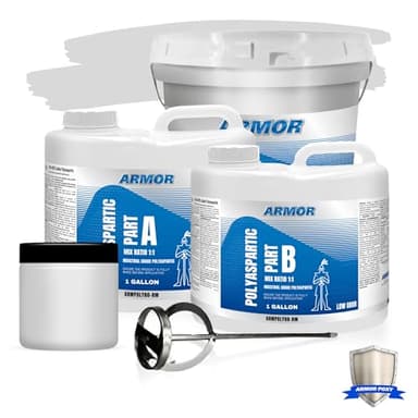 ArmorPoxy Polyaspartic Floor Coating - 2-Part Industrial Protective Fast Cure System - Strong Coating for Garage Floors, Warehouses, Automotive - 2 Gallons (Includes Light Gray Tint Pack)