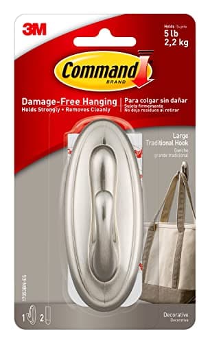3M Command 17053BN Traditional Plastic Hook, Large, Brushed Nickel