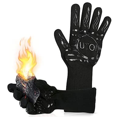 UTOI BBQ Grill Gloves, 1472°F Heat Resistant Barbecue Gloves Oven Mitts, Silicone Non-Slip Cooking Gloves for Kitchen, Grilling and Baking, EN407 Certified, 13 inch Long, Black, XL Size