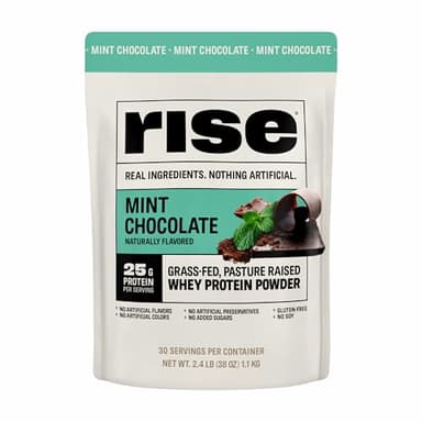 Rise Grass-Fed Whey Protein Powder - Mint Chocolate | 25g Protein No Artificial Flavors, Colors, or Preservatives - Sugar Free, Gluten-Free, Soy Free (2.4 lbs)